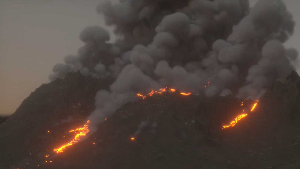 火山の噴火による噴煙シミュレーション | 株式会社フィジカルアイ
