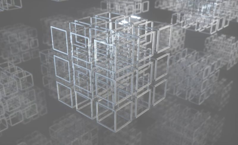 3DCGの立方体イメージが回転する背景用動画